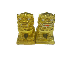 ポリ獅子（笑顔／座）台座付　ゴールド